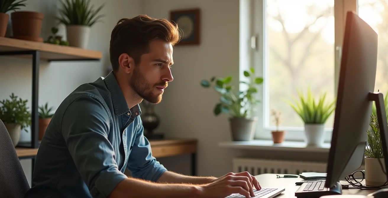 Bureau à domicile climatisé avec personne en télétravail